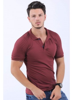 Omuz Tırtık Polo Yaka Bordo T-Shirt