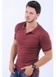Omuz Tırtık Polo Yaka Bordo T-Shirt