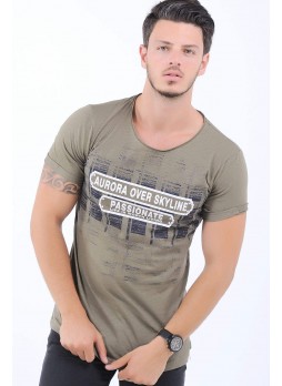 Aurora Baskılı Haki T-Shirt