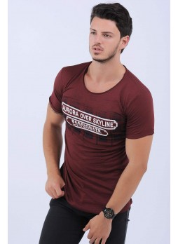 Aurora Baskılı Bordo T-Shirt