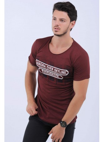 Aurora Baskılı Bordo T-Shirt