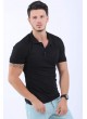 Omuz Tırtık Polo Yaka Siyah T-Shirt