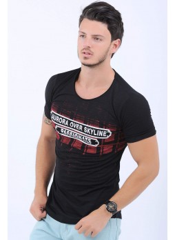Aurora Baskılı Siyah T-Shirt