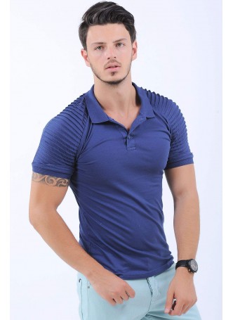 Omuz Tırtık Polo Yaka Lacivert T-Shirt