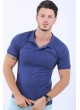 Omuz Tırtık Polo Yaka Lacivert T-Shirt