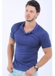 Omuz Tırtık Polo Yaka Lacivert T-Shirt