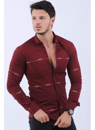 Beyaz Mavi Desen Bordo Gömlek