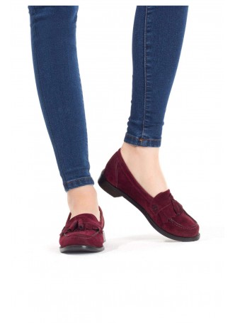 Awo Bordo Süet Püsküllü Bayan Oxford Ayakkabı
