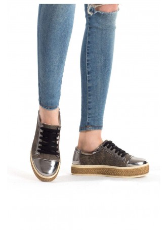 Beh Haki Yeşili Gümüş Detaylı Bağcıklı Bayan Spor Babet Ayakkabı