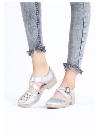 Bia Gümüş Cilt Desenli Vizon Taban Bayan Babet Ayakkabı