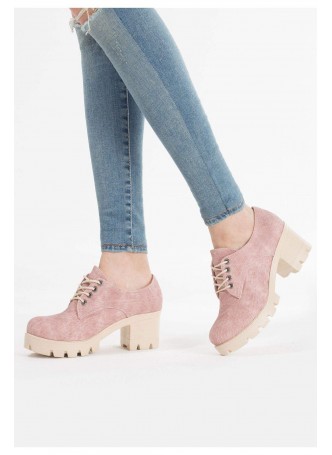 Bia Pudra Cilt Bayan Bağcıklı Oxford Ayakkabı