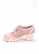 Bia Pudra Cilt Desenli Bayan Bağcıklı Oxford Ayakkabı