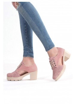 Bia Pudra Desenli Bayan Bağcıklı Oxford Ayakkabı