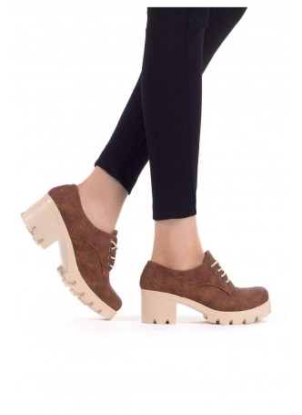 Bia Taba Cilt Bayan Bağcıklı Oxford Ayakkabı