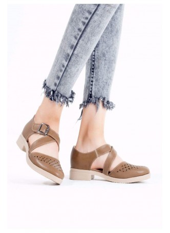 Bia Taba Cilt Desenli Vizon Taban Bayan Babet Ayakkabı