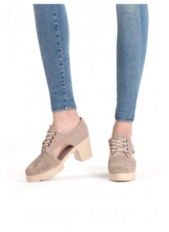 Bia Vizon Desenli Bayan Bağcıklı Oxford Ayakkabı