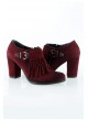 Bus Bordo Süet Püsküllü Bayan Topuklu Ayakkabı