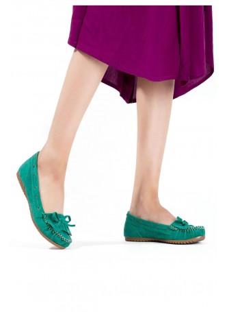 Corciks Yeşil Bayan Süet Babet