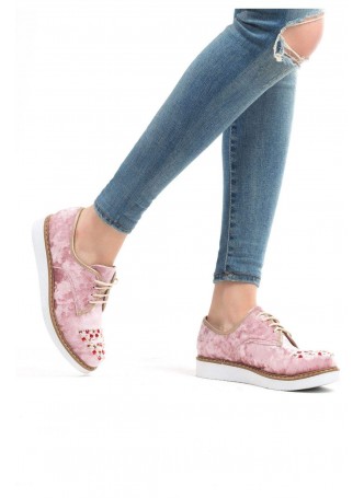 Def Pudra Kadife Süet Taşlı Bayan Bağcıklı Babet Ayakkabı