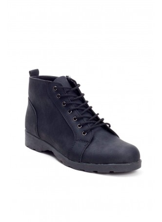 Den Siyah Deri Fermuarlı Bağcıklı Erkek Bot