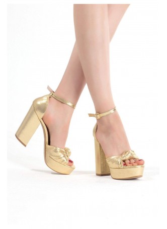 Gold Bilekten Bağlamalı Bayan Platform Topuk Ayakkabı