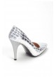 Gümüş Desenli Bayan Stiletto Ayakkabı