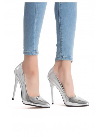 Gümüş Rugan Bayan Stiletto Ayakkabı
