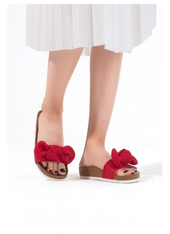 Kırmızı Fiyonklu Bayan Terlik