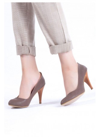 Koyu Vizon Desenli Cilt Bayan Topuklu Ayakkabı