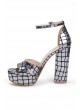 Metalik Gri Desenli Bayan Platform Topuk Ayakkabı
