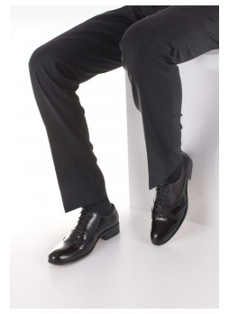 Siyah Rugan Deri Desenli Erkek Klasik Kundura