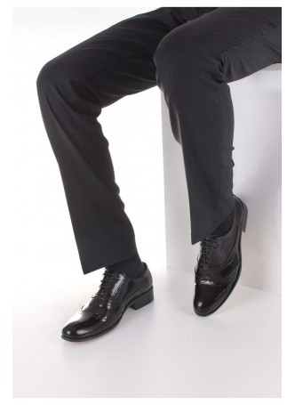 Siyah Rugan Deri Desenli Erkek Klasik Kundura