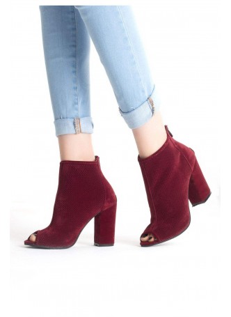 Ert Bordo Süet Bayan Topuklu Ayakkabı