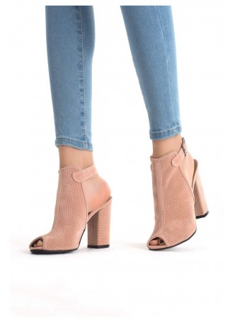 Ert Pudra Süet Kemerli Bayan Topuklu Ayakkabı