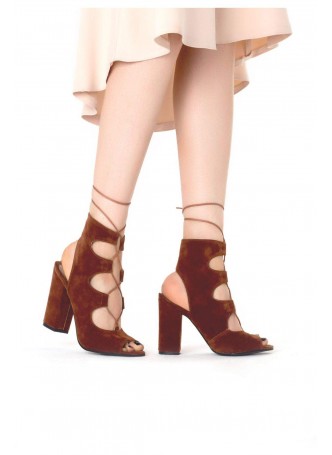 Ert Taba Bağcıklı Bayan Süet Topuklu Ayakkabı