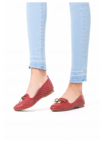 Fro Kırmızı Cilt Fiyonklu Bayan Babet Ayakkabı