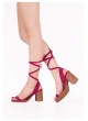 Hsn Fuşya Bilekten Bağlamalı Uzun İpli Bayan Kısa Topuk Ayakkabı