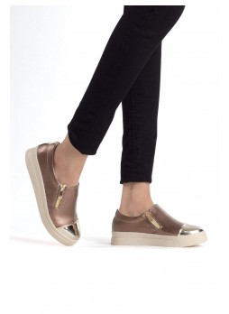 İni Bakır Cilt Gold Burunlu Bayan Spor Babet Ayakkabı