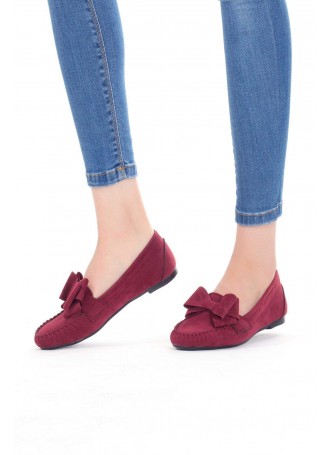 İni Bordo Kurdelalı Süet Bayan Babet Ayakkabı