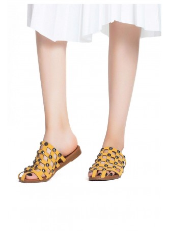 İni Sarı Cilt Boncuklu Bayan Terlik