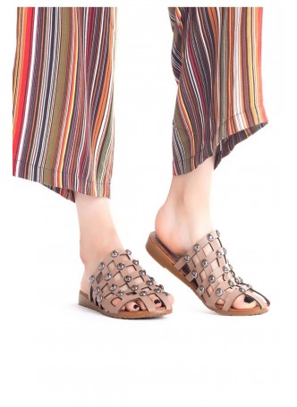 İni Vizon Cilt Boncuklu Bayan Terlik