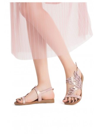 İpe Pudra Boncuklu Desenli Bayan Sandalet Ayakkabı