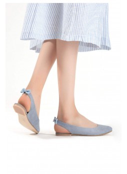 Ist Açık Mavi Süet Arkası Lastikli Bayan Babet Ayakkabı