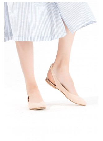 Ist Krem Süet Arkası Lastikli Bayan Babet Ayakkabı