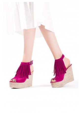 Lizet Fuşya Püsküllü Bayan Dolgu Topuk Ayakkabı