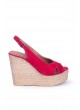 Lizet Kırmızı Süet Kemerli Bayan Dolgu Topuk Ayakkabı