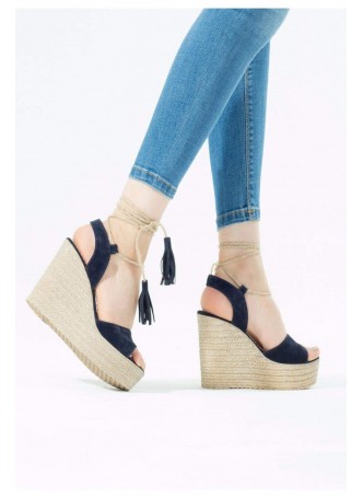 Lizet Lacivert Süet Bayan Dolgu Topuk Ayakkabı