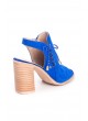 Lizet Saks Mavisi Süet Yanlar Bağcıklı Bayan Topuklu Ayakkabı
