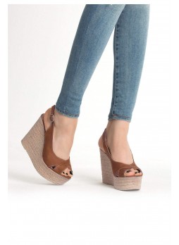 Lizet Taba Süet Kemerli Bayan Dolgu Topuk Ayakkabı