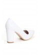 Mar Beyaz Rugan Düz Kesim Bayan Kalın Topuklu Ayakkabı